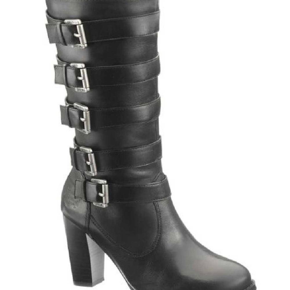 Harley-Davidson Women's Chillion Black Buckle Strap Boots Sz 7.5 EUC